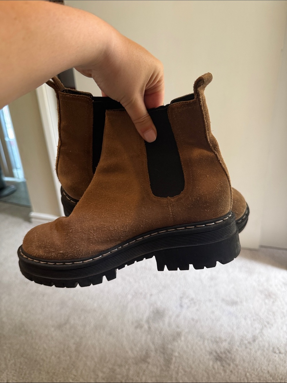 Marc Fisher Tan Suede Lug-Sole Chelsea Booties